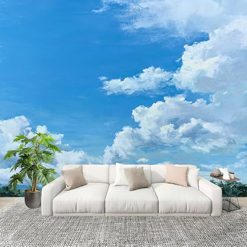 Sala Papel Pintado Fotomurales 300x210 cm Paisaje de Cielo Azul Y Nubes Blancas Mural de Pared Moderno Azul Papel Pintado Tejido no Tejido Dormitorio Estudio Decoración Fotomurales