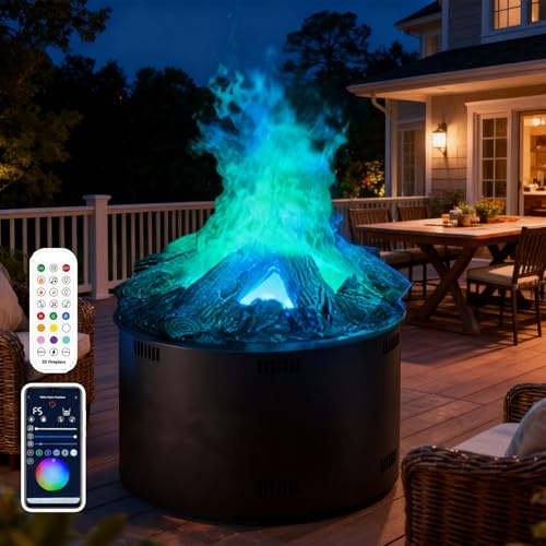 agreilduite Chimenea Vapor Agua 3D, Chimenea Atomizada - Llama Atomizada Realista con 9 Colores Ajustables | Acero Inoxidable | Control por Aplicación/Táctil/Remoto, con Simulación Carbón 40cm/15.3in