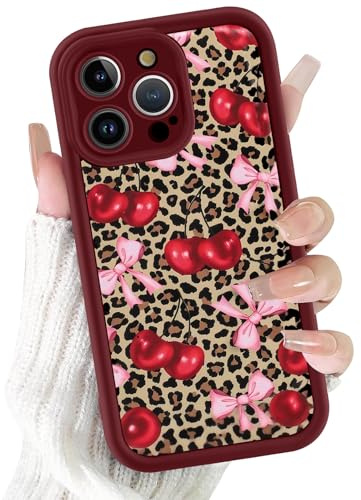 Saqmkil Fodral för iPhone 15 Pro 6,1 tum, Aesthetic Leopardmönster Mode Rött Mönster Silikon Fodral, TPU Kvinnor Tunn Mjuk Stötsäker Stötsäker Skyddshölje Fodral - Fluga