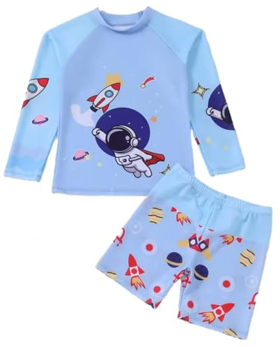 AMISENK Set da bagno per bambini e ragazzi, 2 pezzi, costume da bagno con tronco e rashguard, a maniche lunghe, con costume da bagno con costume da bagno