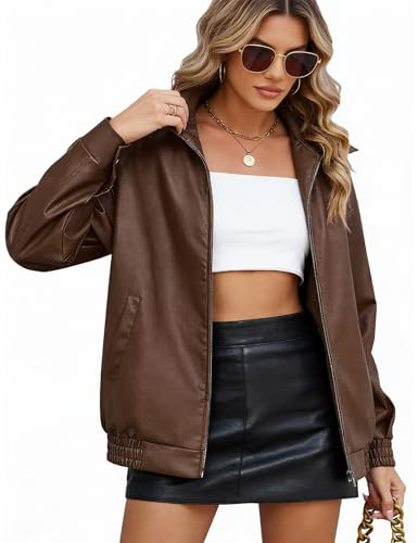 CMTOP Chaqueta Cuero Mujer Chaqueta Mujer PU Piel Sintético, Moda Y2K Chaquetas Biker Cazadora Cuero, Leather Jacket con Bolsillos para Primavera Otoño