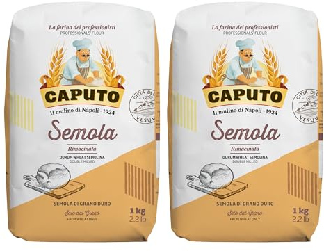 Caputo Semola Rimacinata 1 kg – Harina de Sémola de Trigo Duro Italiana para Pasta Fresca, Pizza y Pan – Molida Fina Tradicional - Pack Laborawi (x2)