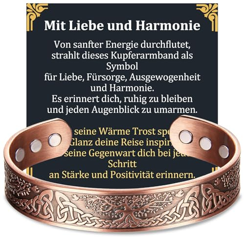 MagEnergy koppararmband för män – 99,99 % ren massiv koppar, magnetarmband med 6 magneter (3800 Gauss), justerbar, presentidé (koppar 356)