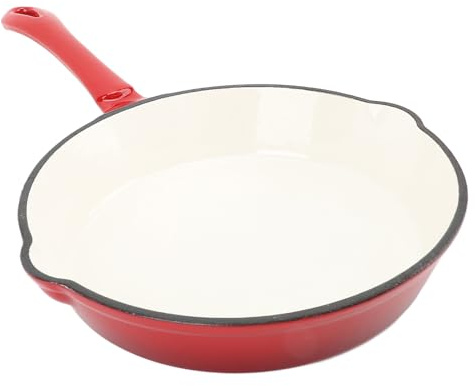 Wakects Sartén Esmaltada, Sartén de Hierro Fundido, Transferencia Uniforme de Calor, Antiadherente, Fácil de Limpiar, Fondo Plano, Cubierta de Largo de Goma (25CM)