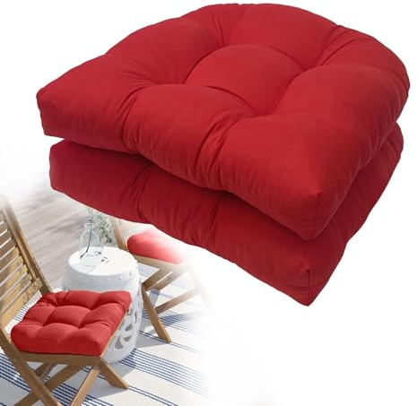 GAOXIAO 2er Set Sitzkissen Outdoor Wasserfest, Halbrund Stuhlkissen Waschbare rutschfest Balkon Kissen Niedriglehner Polster Modern Dicke für Büro Garten Rattansessel Red 2pc 48 x 48cm