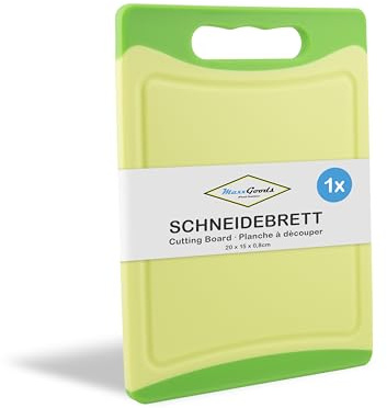 MaxxGoods Schneidebrett Kunststoff mit Saftrille & Griff - Antibakteriell - Frühstücksbrett, Kunststoffbrett beidseitig verwendbar, Spülmaschinenfest - Grün, 20x15x0,8cm