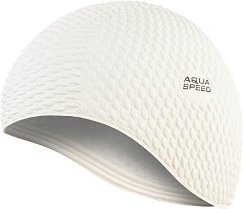 Aqua Speed weiße Schwimmhaube Damen | Badekappe Latex | Schwimmkappe für Lange Haare | Badehaube | Schwimmmütze wasserdicht | Womens Swimming Cap White | Latexkappe | Weiss 05 | Bombastic