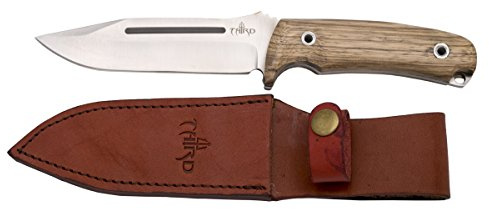 THIRD Jagdmesser H0182J mit 13,2 cm Langer Klinge aus Stahl, Holzgriff (Zebrano), mit Lederbezug.