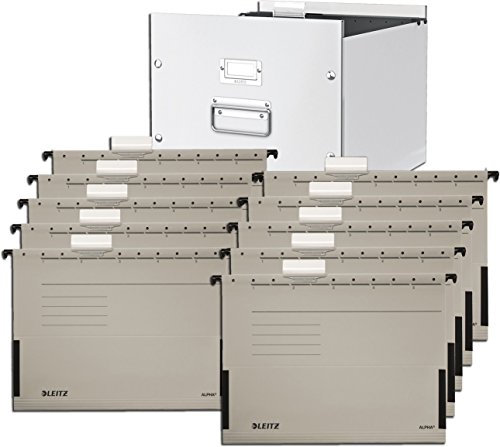 Leitz 6046 Archiv-Hängebox Click & Store, Ablage- und Transportbox für Hängeregistratur mit Deckel, A4 (Weiß + Hängetaschen grau)
