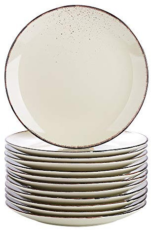 vancasso Navia Set di Piatti Piani in Grès Porcellanato 12 unità Collezione Natura ø 26.5cm Crema