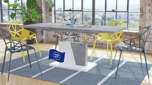 Mazzoni Grand Noir Couchtisch ausziehbar höhenverstellbar 120/180cm in Beton/Weiß matt modern vielseitig Wohnzimmertisch Esstisch Beistelltisch Sofatisch platzsparend hochwertig Wohnzimmer