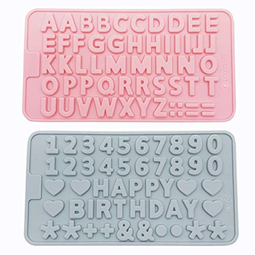 QZDADA 2 Stück Silikon Buchstaben Zahlen Form, Alles Gute zum Geburtstag Symbole Alphabet Schokoladenform, Kuchenform Candy Biscuit Dekorieren Tablett