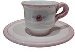 NALI' Set 6 tazzine da caffè porcellana SHABBY bianca con fiori rosa Ø6x6xØ12cm