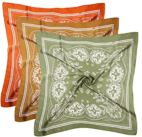 DOOBO Satin-Kopftuch, Haarschal, Seide, Bandana, Haarband, Halstuch für Damen und Mädchen, 70 cm, 3 Stück