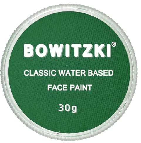 Bowitzki Peinture professionnelle pour le visage et le corps - 30 g - À base d'eau - Sans danger pour les enfants et les adultes - Couleur unie - Halloween et Noël - Vert de Noël