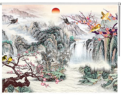 Ccsh 100% Blackout Roller Shade Floral & Mountain Patterned, Kitchen Bathroom Office Window Blinds, 2/3/4/5 Ft Extra Wide Curtain, Easy Installation (Size : 120cm x 120cm(3.9ft x 3.9ft))