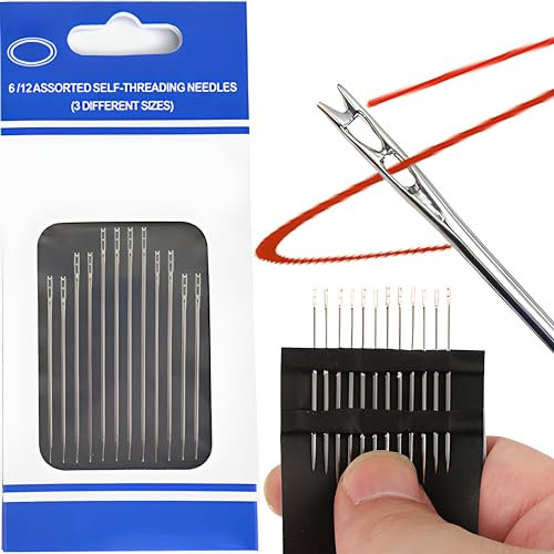Retoo Agujas De Coser Manuales Con Autoenhebrado, Juego De 12 Unidades, Metal Resistente, Tres Tamaños, Enhebrado Fácil, Para Mayores Bordado Costura Reparaciones Ropa Hogar