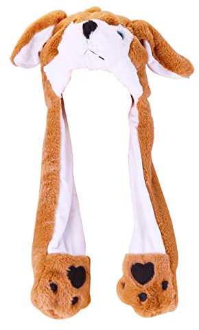 Lustige Tiermütze Plüsch Hund Mütze mit Beweglichen Ohren, Drücken der Tiermütze Machen die Ohren Bewegen Spielzeug Geburtstags Weihnachts Geschenk Cosplay Wintermütze Hut für Erwachsene Kinder