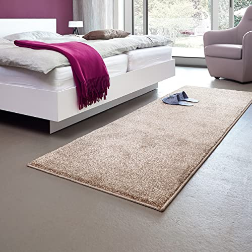 Astra Wohnzimmerteppich hochwertig- Pflegeleichte Teppiche für Wohnzimmer, Schlafzimmer, Arbeitszimmer - Samoa Uni Haselnuss 67x130 cm