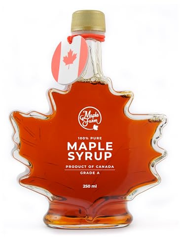 MapleFarm - Pur Sirop d'érable Catégorie A, Foncé - Goût robuste. 250 ml (330g). Bouteille de feuilles érable - Original maple syrup Grade A (Dark, Robust taste)