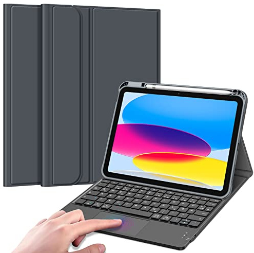 FINTIE Tastatur Hülle für iPad (A16) 11./10. Generation (11/10.9 Zoll) | Magnetisch abnehmbare deutsche Bluetooth-Tastatur mit Touchpad, weiche Schutzhülle mit Stifthalter, Space Grau