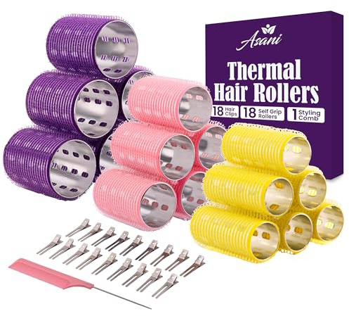 Thermal Rollers for Hair - 37 Self Grip Hair Rollers with 18 Clips and Styling Comb - Aluminum Thermal Hair Rollers for Volume and All-Day Curls - For Short, Medium, and Long Hair (Small)