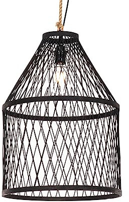 Qazqa - Landhaus I Vintage Ländliche AußenHängelampe I Pendellampe I Pendelleuchte aus schwarzem Rattan 40x55 cm - Calamus I Außenbeleuchtung - Rund - LED geeignet E27