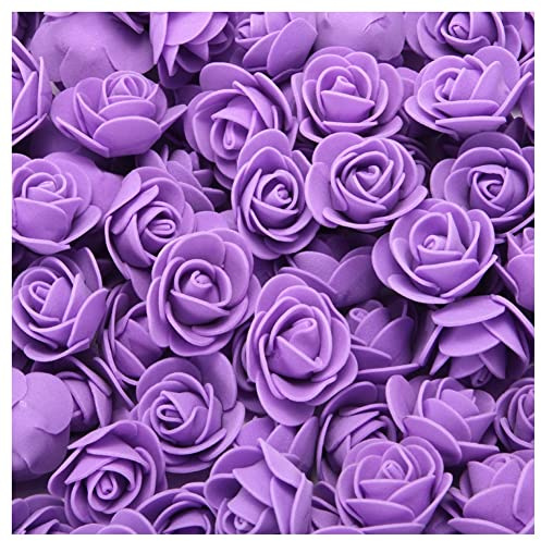 SHTGOI 500 Stück PE Schaumrosen 3.5cm Mini Künstliche Rosenköpfe Foamrosen Kunstrosen Kunstblumen Gefälschte Rosenstrauß für DIY Rosen Bär Valentinstag Hochzeit Party Home Dekoration Lila