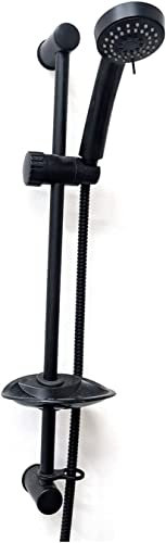 Shower Riser Kit - Rails Riser Adjustable - Shower Head and Hose Pipe - Rainfall Handheld with Fittings and Holder Riser for Shower Set (Matt Black)
