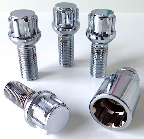 Alloy wheel Locking bolts M14 x 1.5 thread 27mm long, radius seat, 17mm Hex locks compatible for VW Volkswagen