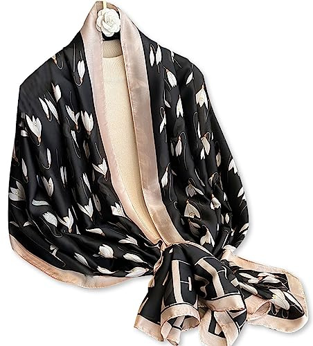 LumiSyne Seidenschal Damen Blume Gedruckt Muster Mode Eleganten Stil Warme Weich Seidentuch Lange Halstücher Sonnencreme Stola Ganzjährig