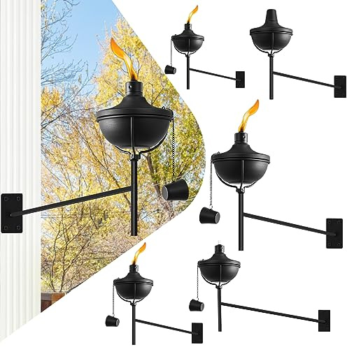 ZSZMFH 6 Pcs Wall Mounted Citronella Torches, 23.5 oz Garden Torches for Outside, Refillable Flame Light Torch, Outdoor Metal Torch for Yard, Patio, Deck, Garden, Party, Landscape