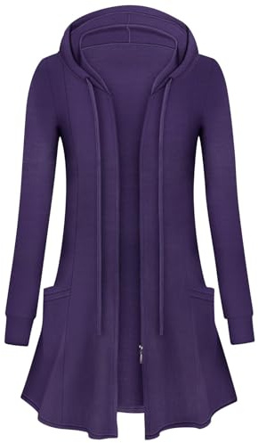Flikity Womens Long Cardigans Zip Up Hoodies Ladies Lightweight Jackets | Open Front Cardigan with Large Pockets Long Sleeve Tunic Tops Spring Summer Autumn Clothes M-XXL