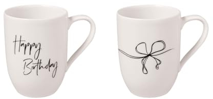 Villeroy & Boch – Statement Tassen Set Happy Birthday 2 teilig Weiß, Schwarz, Spülmaschinenfest, Mikrowellensicher, Happy Birthday Tassen, Geburtstagsbecher, Kaffeebecher, Becher, Premium Porcelain