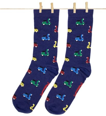 Roits Calcetines Vespa Azules Hombre y Mujer - Calcetines de Dibujos Originales Divertidos Estampados Regalo Motos de Colores Molones Accesorios Chulos