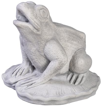 gartendekoparadies.de Großer Frosch optional mit Wasserlauf, Steinfigur, H. 28 cm, 14 kg, Grau, frostsicher aus Steinguss für Außenbereich