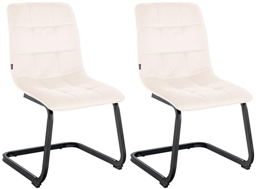 CLP Set De 2 Sillas De Comedor Vermont En Terciopelo I Juego De 2 Butacas Cantilever con Base Metálica & Respaldo Color:Crema
