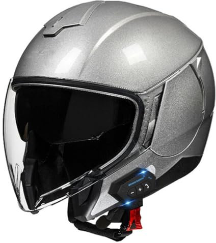 Mezzo Casco Da Motociclista Estivo Casco Scodella ECE Omologato Bluetooth 3/4 Casco Jet Caschi Cromwell Scooter Con Doppia Visiera Sicurezza Casco Aperto Per Unisex Adulto 1,XL:61-62CM