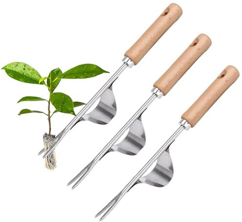 IVEOPPE Unkrautstecher Edelstahl 3 Stück, Unkraut Entferner Gerät mit Holzgriff, Manueller Weeder zum Graben, Jäten, Lösen, Manueller Weeder Löwenzahnzieher Rasenmäher für den Garten Rasen Hof