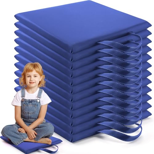Suzile 12 Pcs 12'' Square Floor Cushions for Kids Classroom Flexible Floor Seating Elementary with Handles Classroom Carpet Cushions for Adults Toddlers Daycare Preschool School(Navy)