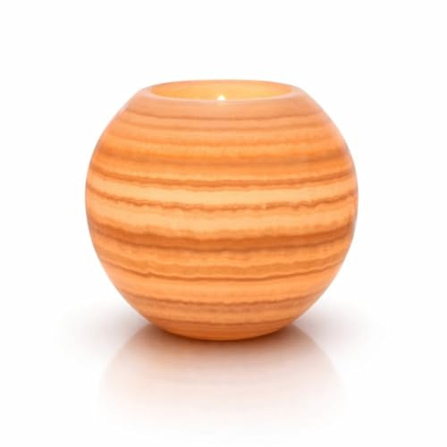 Einzelner Alabaster-Kerzenhalter – Ägyptische Teelichthalter und Votivkerzenhalter mit Bernsteinglühen für Heimdekoration, Naturstein, beruhigend, ruhig, Aurora