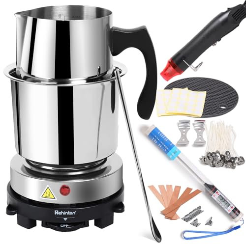Candle Making Kit, Candle Melting Kit with Hot Plate, Double Boiler Pot Set with Heat Resistant Handle for Candle & Soap Making, Candle Making Supplies for Beginners with Pouring Pot