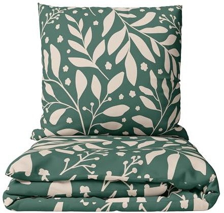 Leonado Vicenti Bettwäsche Set 135x200 cm Baumwolle YKK Reißverschluss geblümt Dunkelgrün Beige 4-Jahreszeiten