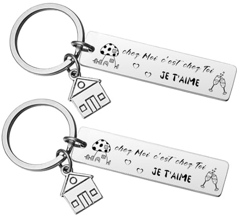 FGHJK Porte-Clé Couple Personnalisé: Ensemble de 2 Pièces en Acier Inoxydable - Cadeau Amour pour Pendaison de Crémaillère et Maison