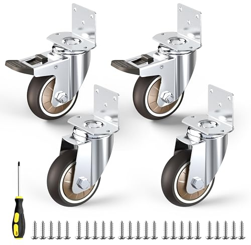 HOLKIE 3 Inch Caster Wheels Heavy Duty with Thickened L Shaped Plate,Swivel Side Mount Casters Set of 4 Supporting 660 LBS,Ideal Rubber Castor Wheels for Crib,TV Stand,Coffee Table,Book Shelf