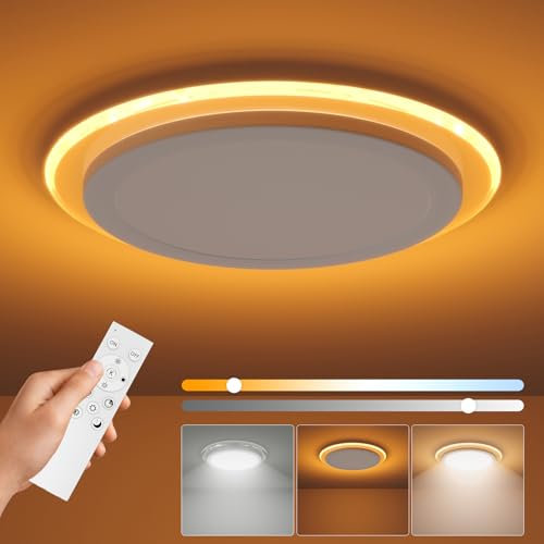 Aphyni Plafonnier LED Dimmable 33W, Luminaire Plafonnier Design Anneau Planétaire, Plafonnier LED avec Télécommande, 3000-6500K 4200LM, Veilleuse et Minuterie pour Chambre, Salon, Chambre d’Enfant