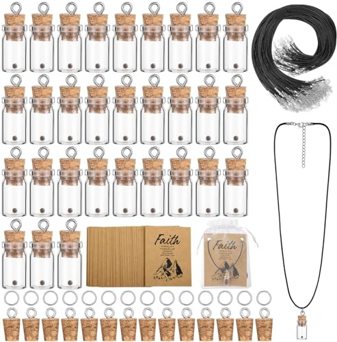 Teenyyou Mustard Seed Faith Necklace Christian Gifts for Woman DIY 0.5ml Mini Glass Jars Craft Necklace with Christian Faith Cards Bulk Favors, Without Mustard Seed(Classic,50 Pack)