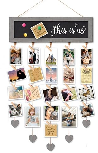 Gray Grain Wood Collage Picture Frames Magnetic Chalkboard with 30 Clips