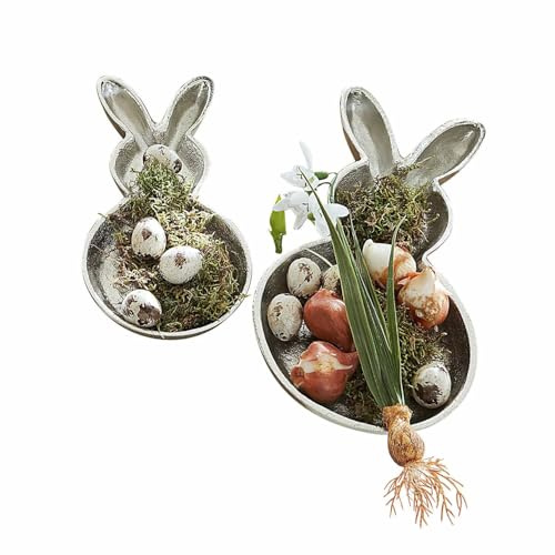 Loberon Schale 2er Set Morive, Zwei Größen, Dekorative Hasenform, Ostern, Ostertafel, Dekoration, Aluminiumguss, Silber