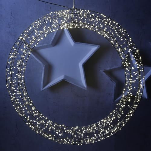 LED Lichtkranz Türkranz Metallkranz Weihnachtskranz 40cm Leuchtkranz mit 1200 warmweißen LED Timer für Innen/Außen mit Timer Outdoor (60cm)